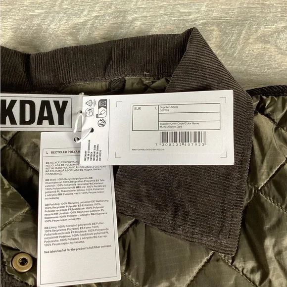 Weekday quilted jacket with contrast collar in dark brown Womens Size L Casual - Picture 4 of 10